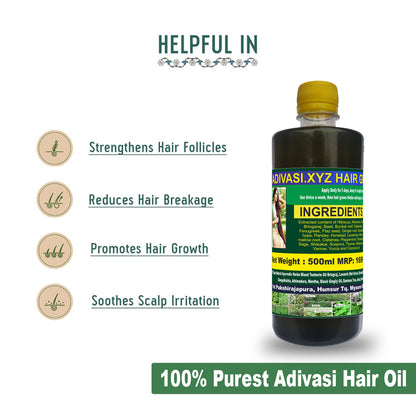 Original Adivasi Hair Growth Oil Ayurvedic Adivasi Herbal for Control Hairfall anti-dandruff | With Onion, Rosemary, Castor, Amla, Almond, Coconut, Brahmi & Bhringraj Oil | For Men & Women | 250 ML | 500ML | 1000ML